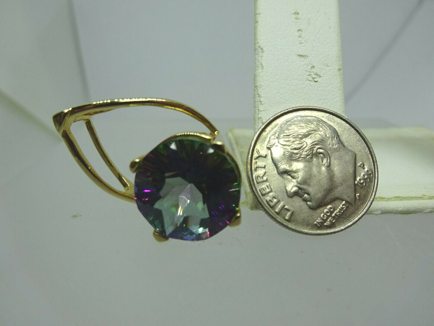 Round Natural Mystic Topaz Pendant 10k Gold 4.3 Grams