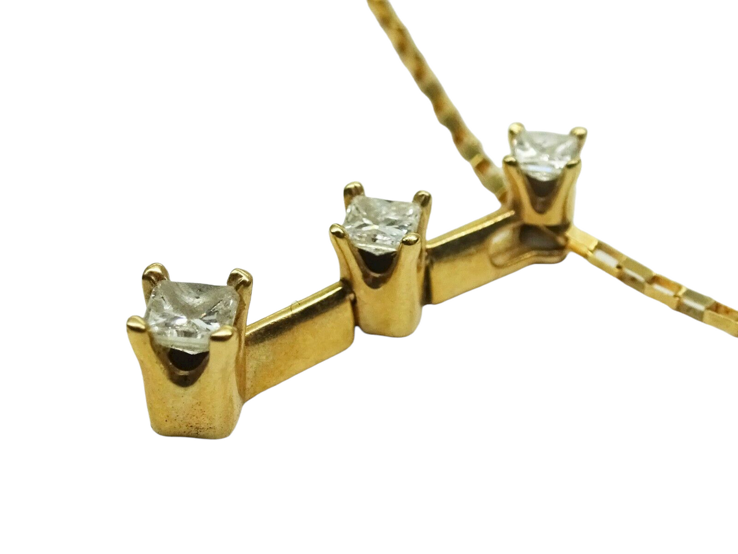 0.40ct tw Princess Diamond Dangle Drop Pendant Box Chain Necklace 14k Gold