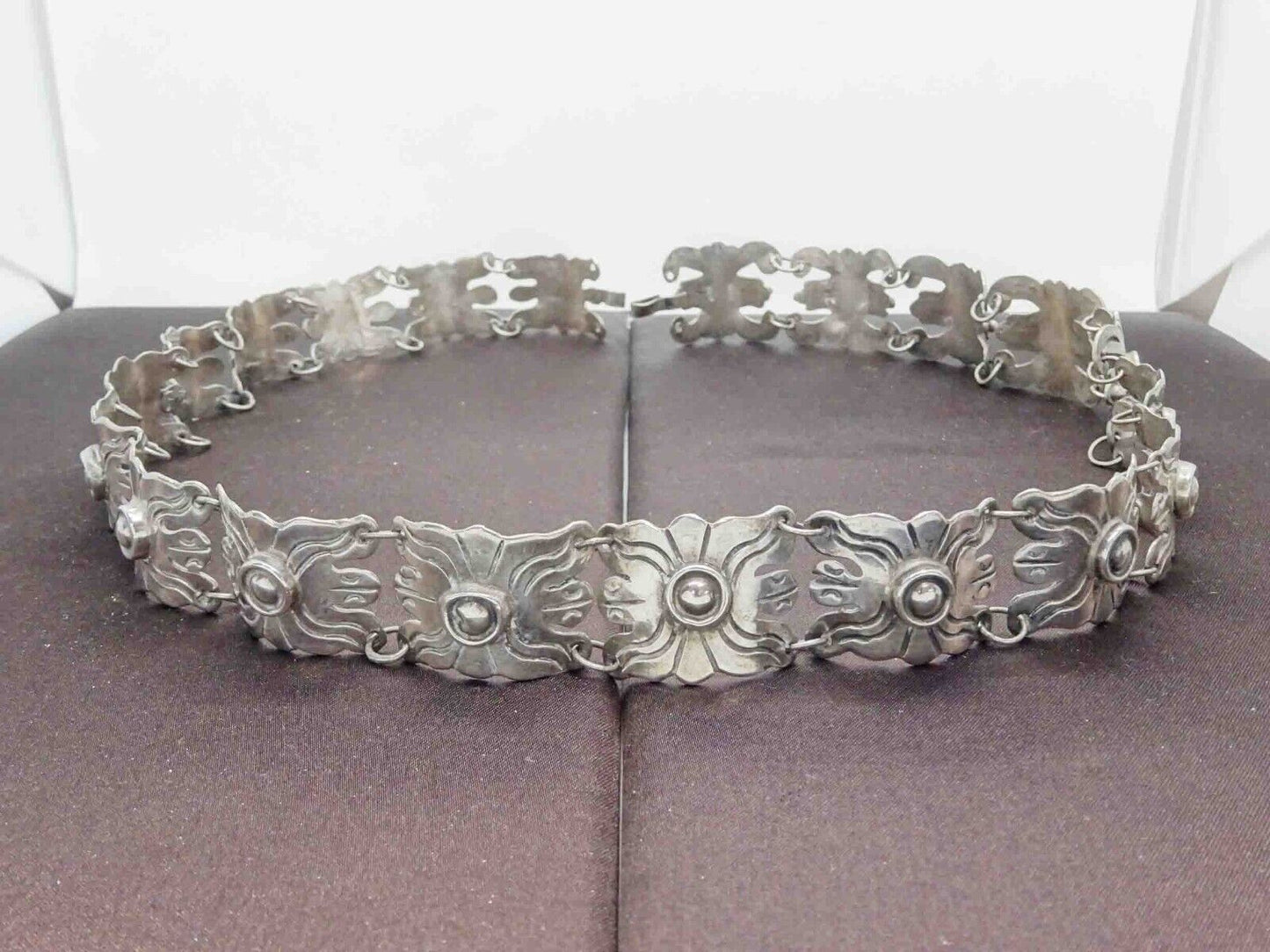 Estate Mexico Sterling Silver Concho Link Belt 29" 174.2 grams