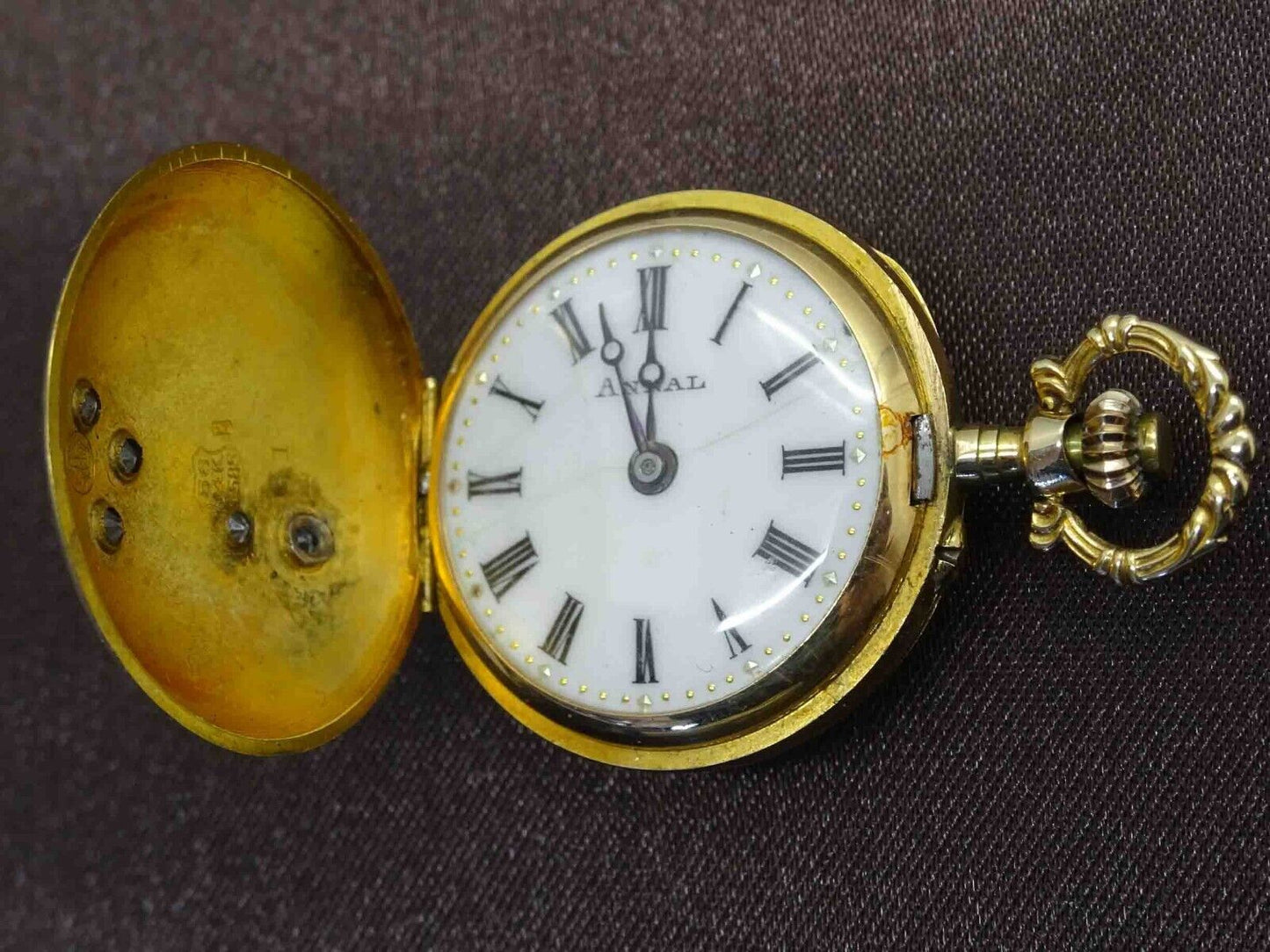 Antique Remontoir Cylindre 10 Rubis 14k Rose Gold Diamond Ladies Pocket Watch