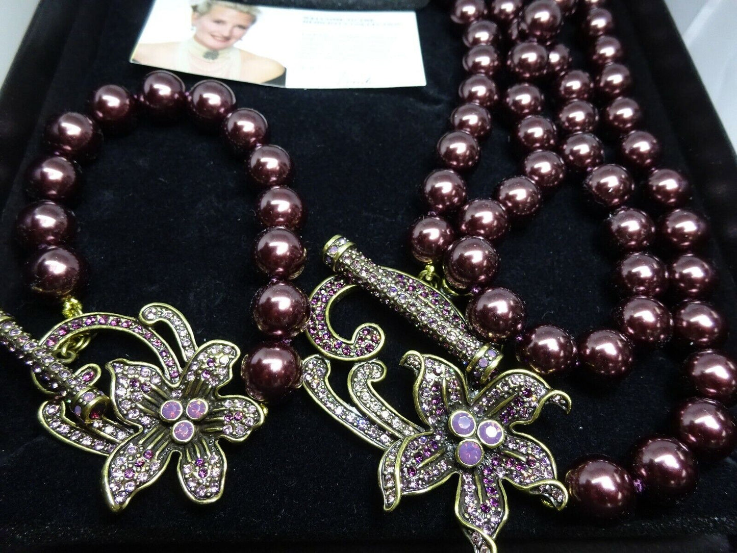 New HEIDI DAUS Floral Necklace Bracelet Earrings Ring, 4 Piece Set, Aubergine