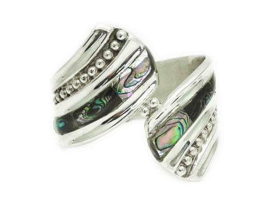 Taxco Mexico Abalone Inlay Clamper Cuff Bracelet Sterling Silver 48.9 Grams