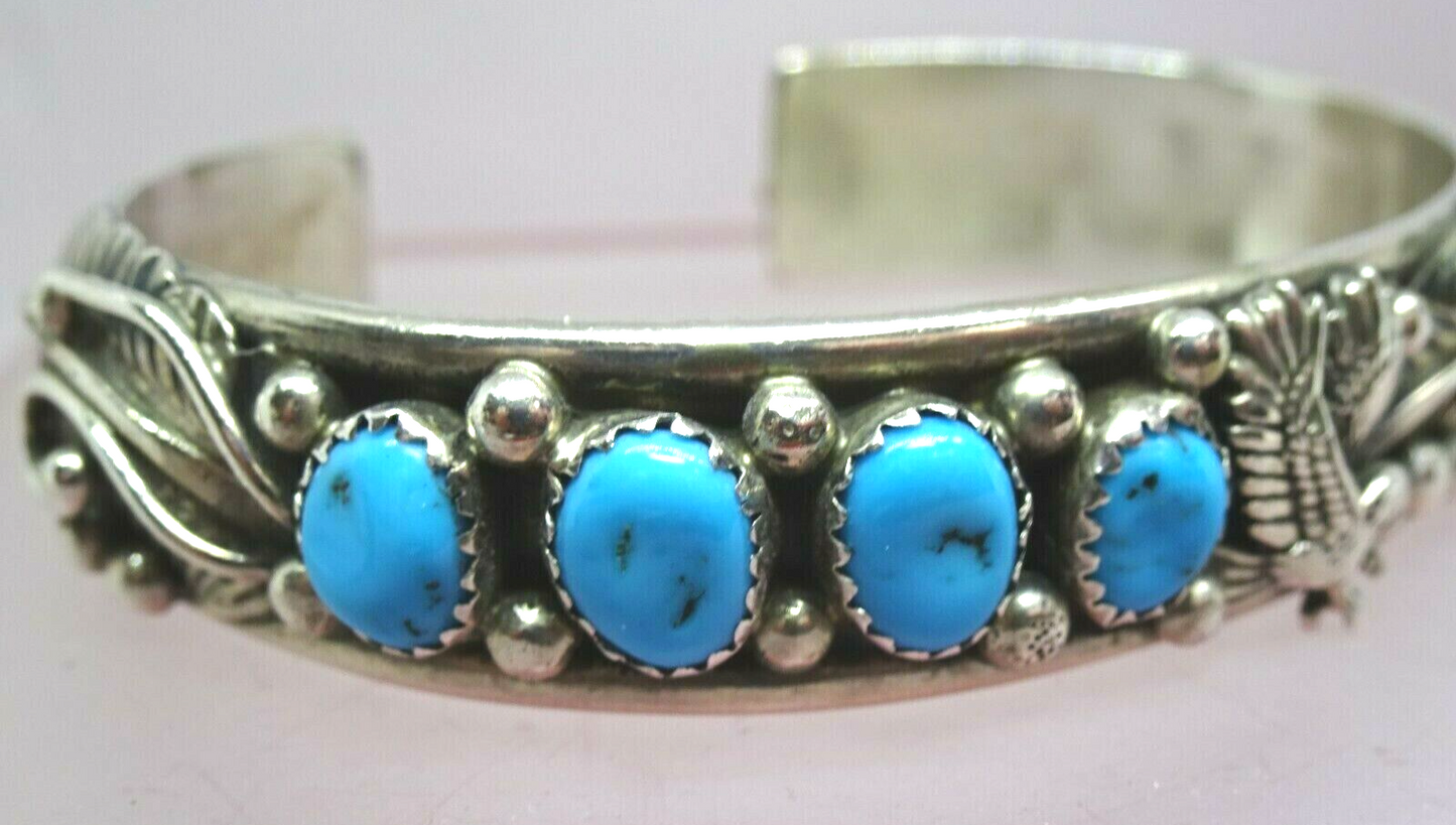 Stanley Bain Navajo Sterling Silver Turquoise Cuff Bracelet 30.2 grams