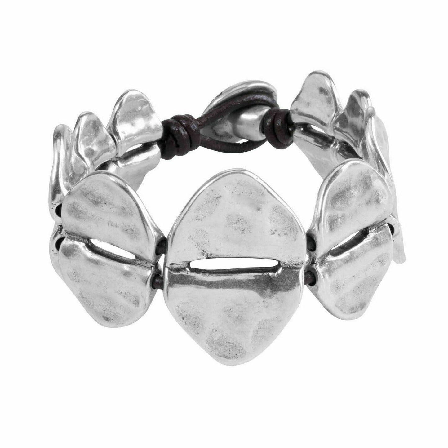 UNO de 50 "Groupie" Leather Silver Plated Metal Bracelet