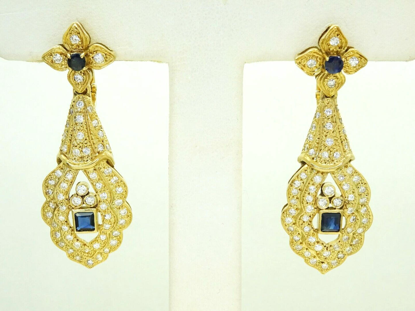 2.33ct tw Natural Sapphire & Earth Mined Diamond Earrings 18k Gold