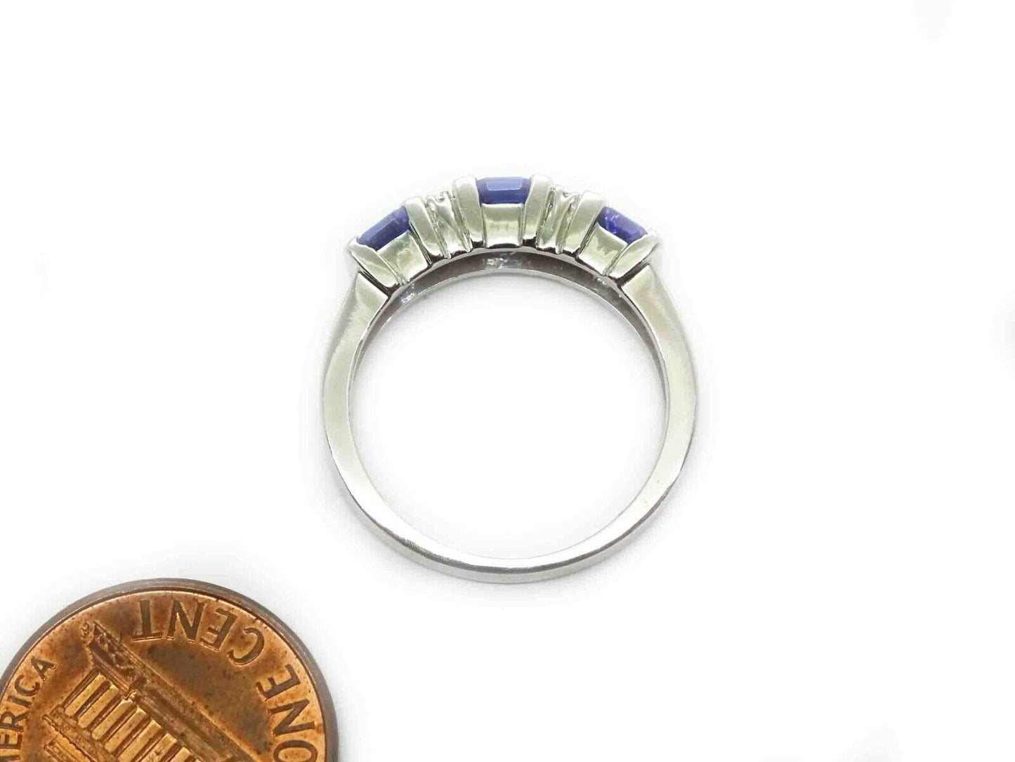 New Old Stock 3-Stone Tanzanite & Diamond Ring 14k White Gold Size 7