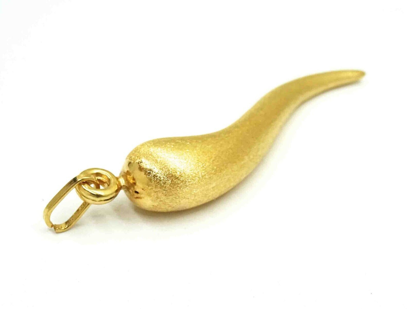 Italian Cornicello Horn Luck Pendant 18k Yellow Gold Brushed Satin Finish