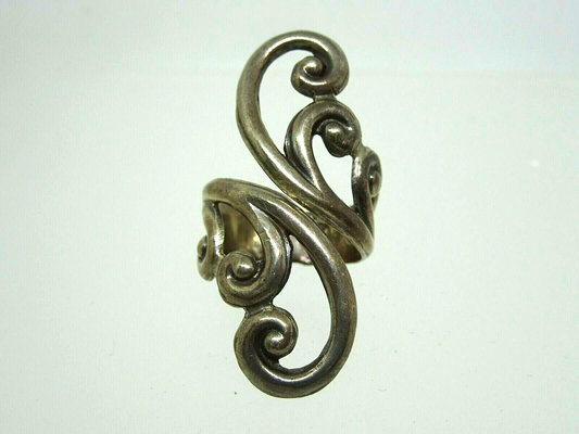 Large Vintage Taxco Sterling Silver SWIRL Ring, Signed, Adjustable size 6,7,8,9