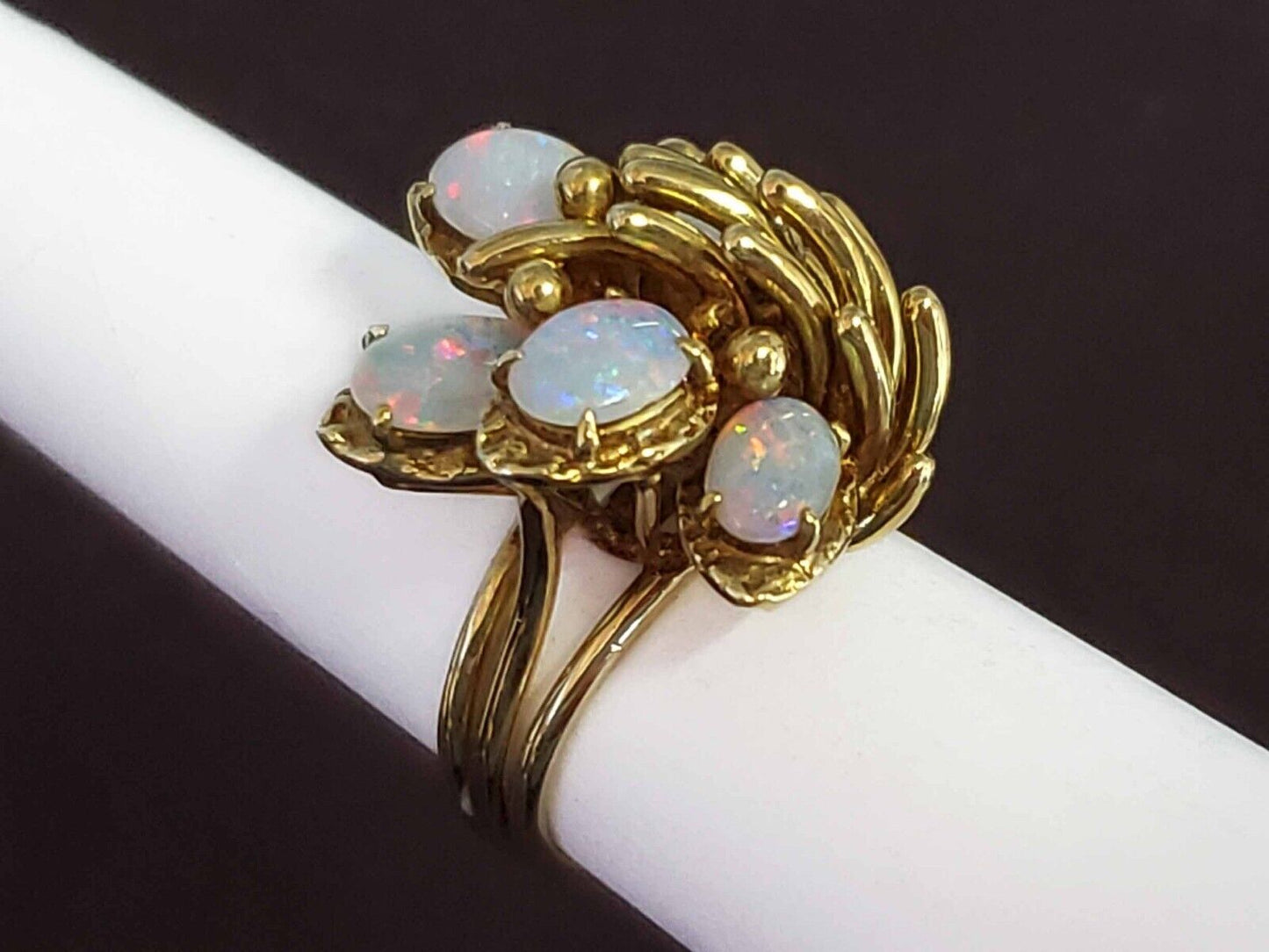 3.50ct tw Fire Opal Oval Floral Design Cocktail Ring 18k Gold Size 5.25