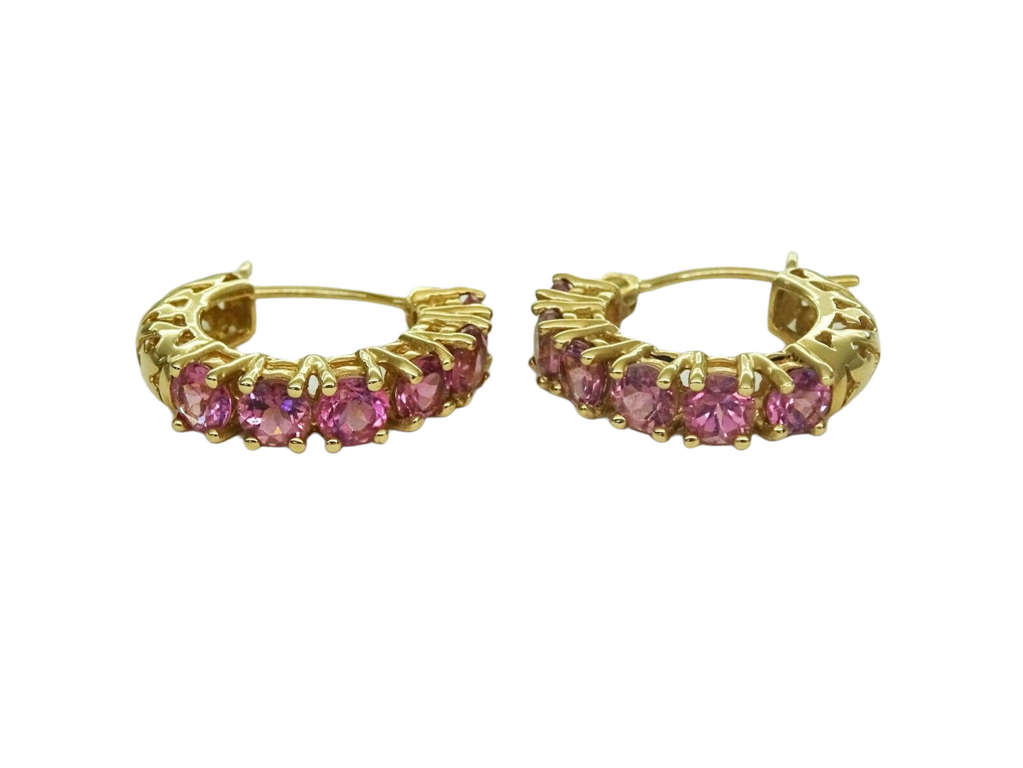 Pink Tourmaline Huggie Hoop Earrings 14k Gold Mexico