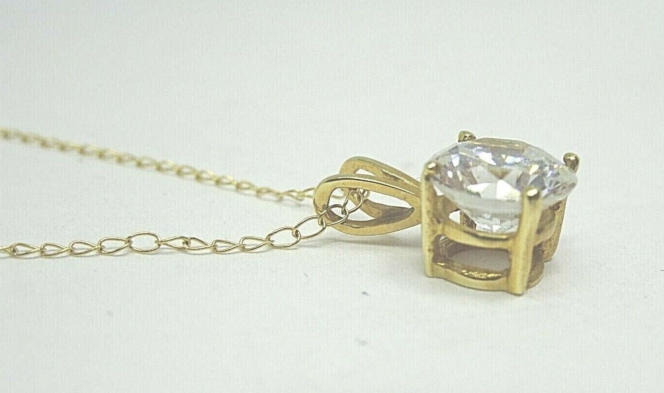 14K Yellow Gold & Solitaire CZ Necklace 16'' Chain