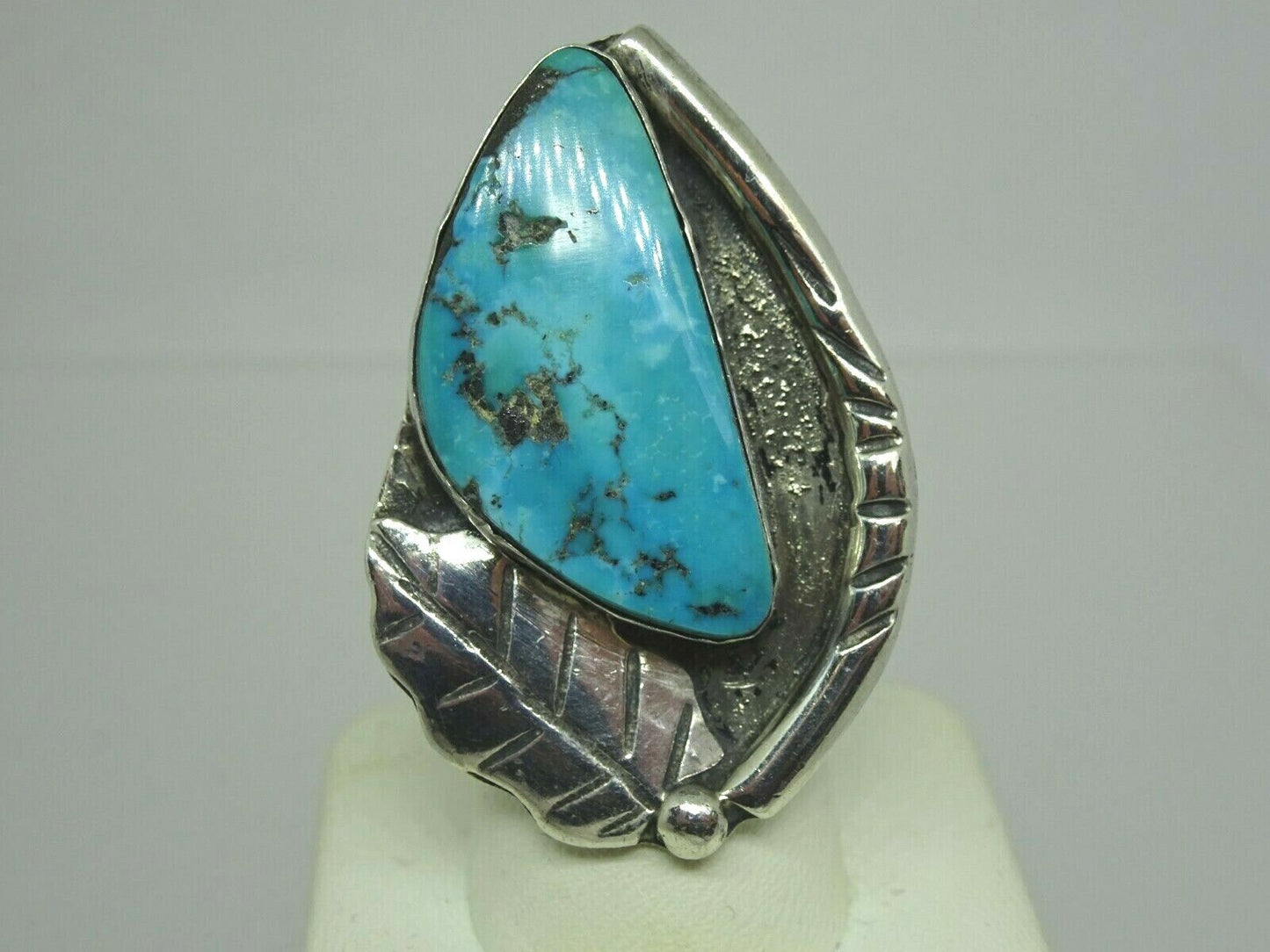 Southwestern Sterling Silver Turquoise Navajo Style Statement Ring, Size 5.5