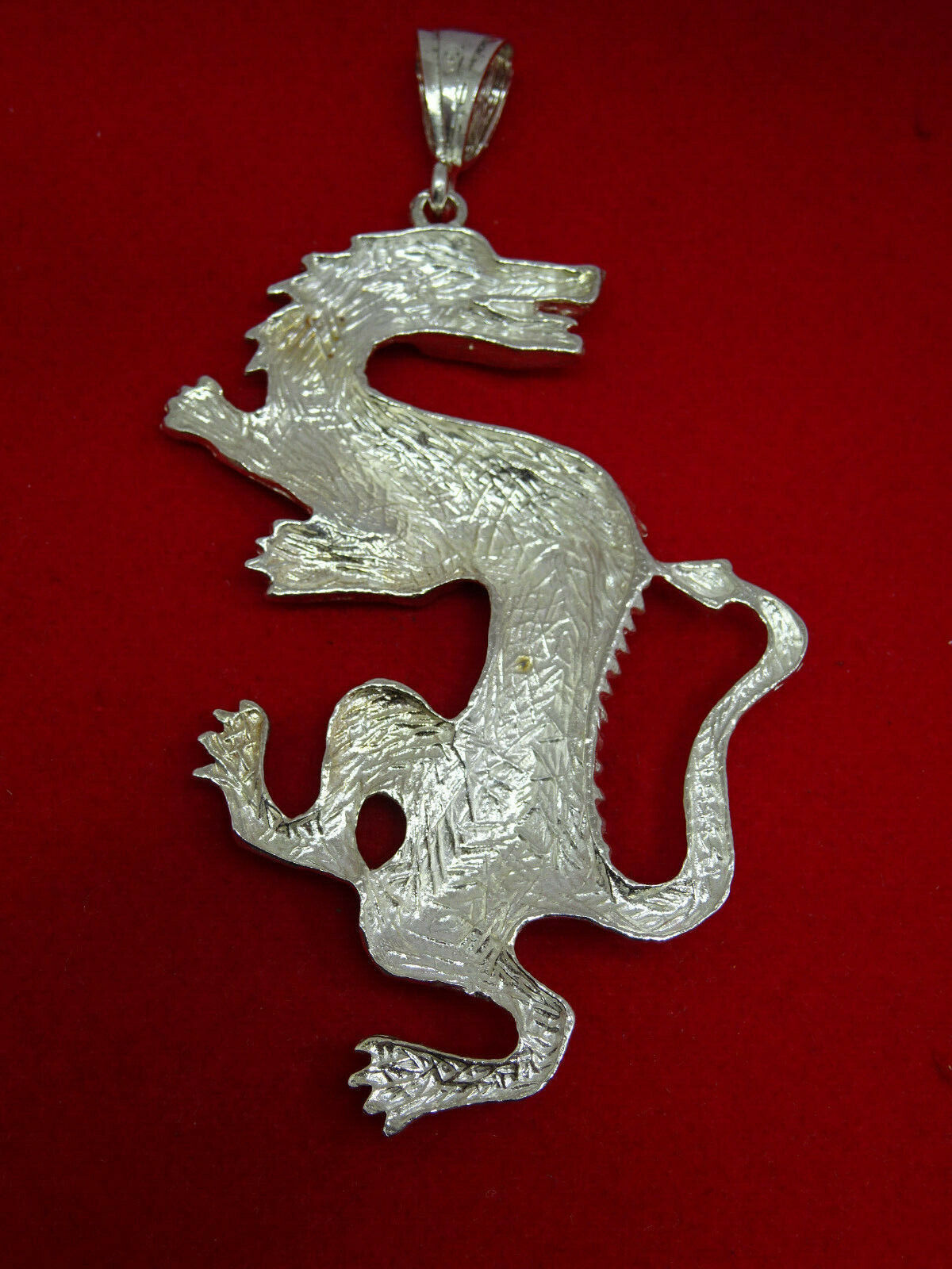 Large Dia-Cut Dragon Statement Pendant 925 Sterling Silver 37 Grams