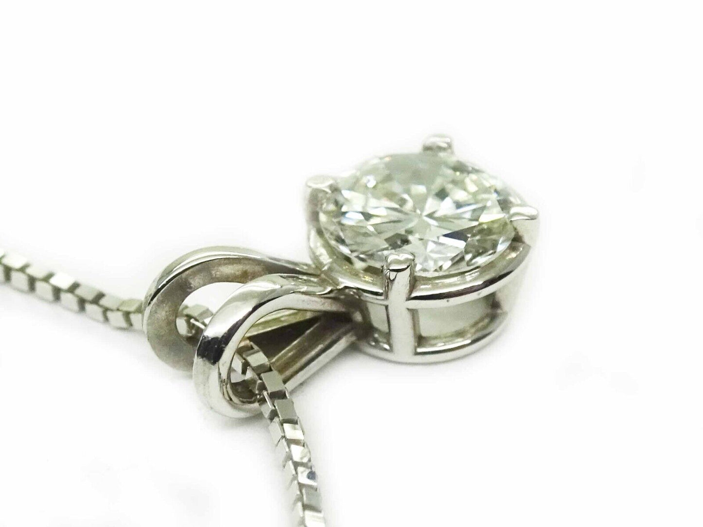 0.50ct Solitaire Round Natural Diamond 14k WG Charm Pendant on 10k WG Box Chain