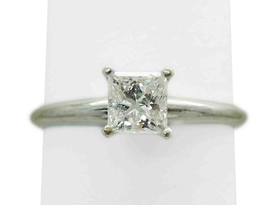 0.53ct Natural Princess Diamond Solitaire Band Ring 14k White Gold Size 6