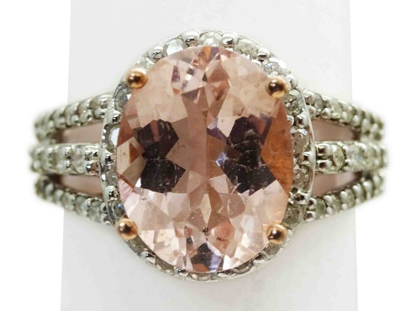 Natural Morganite & Earth Mined Diamond Ring 10k Rose Gold Size 6.5