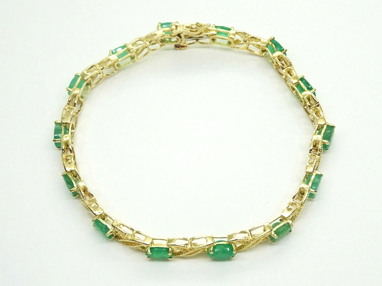 6ct tw Oval Natural Emerald Filigree Tennis Bracelet 14k Gold 7"