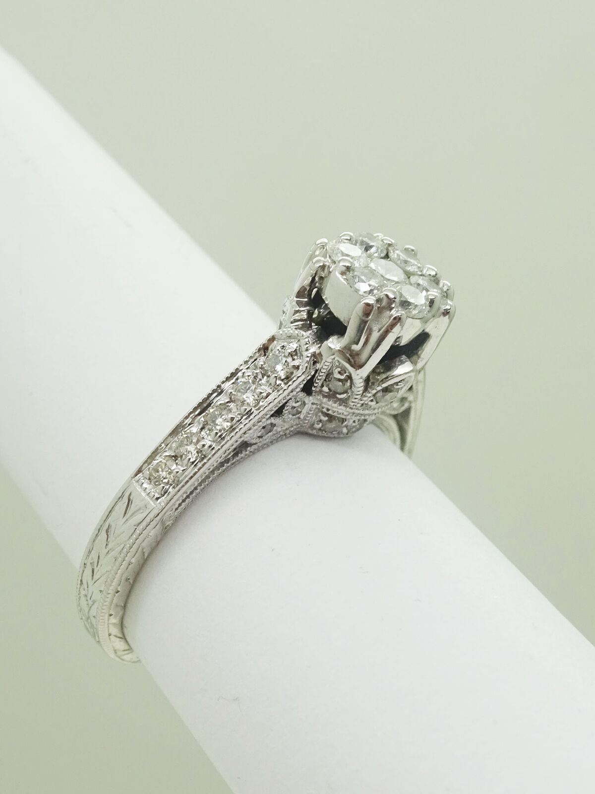 0.50ct tw Ladies Diamond Flower Cluster Engagement Ring 14k White Gold Size 5.75