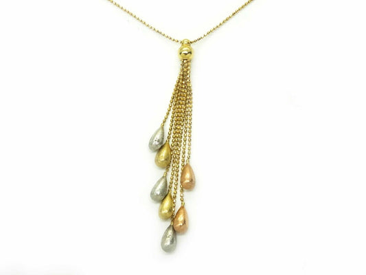 Dia-Cut Teardrop Dangle Design Lariat Necklace 14k Tricolor Gold