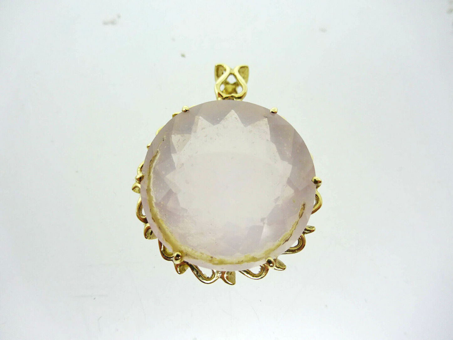 25ctw Rose Quartz Signed Filigree Pendant 10k Yellow Gold