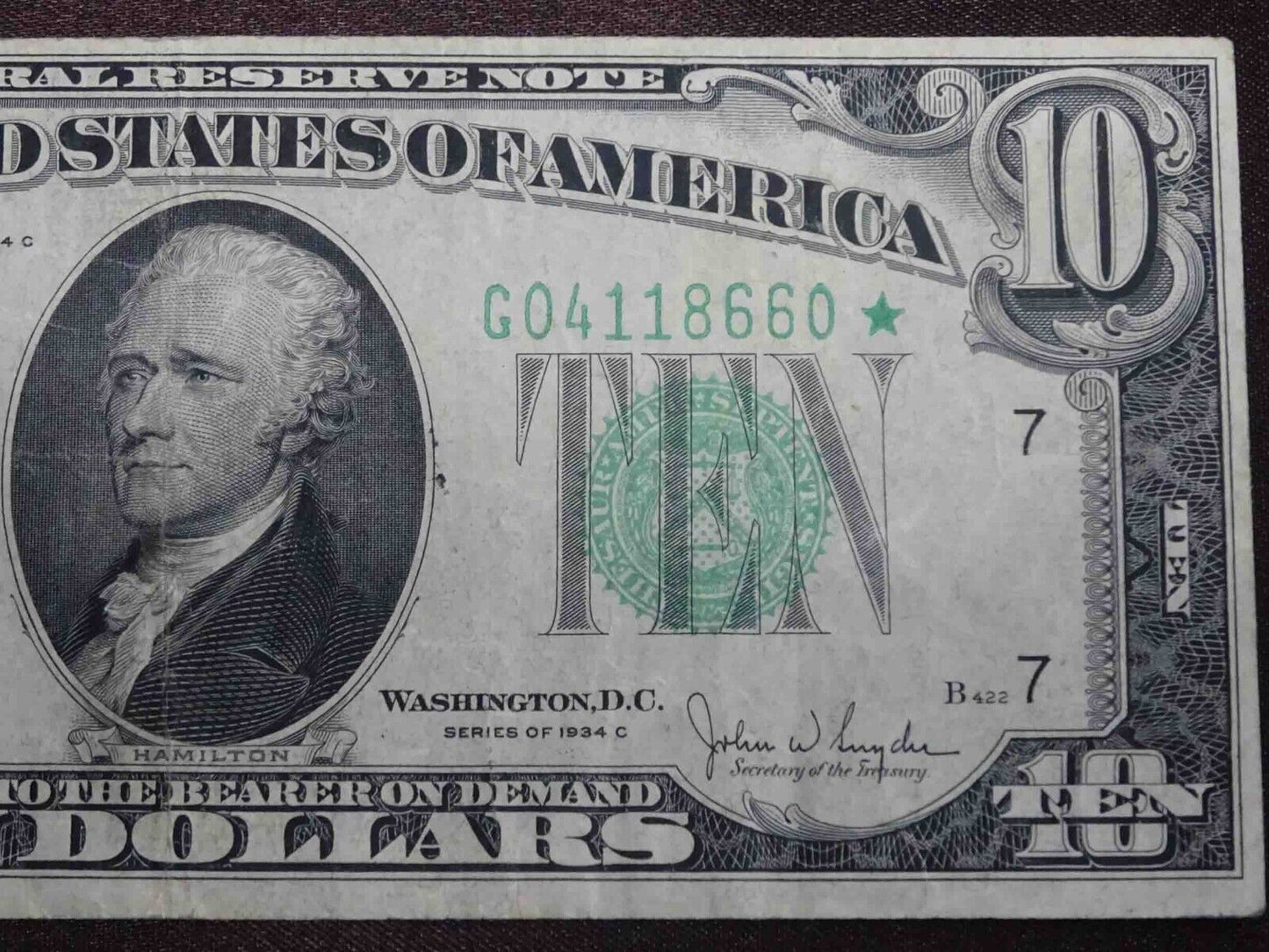 1934C $10 Federal Reserve Star Note G04118660*