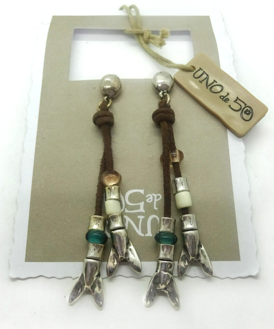 UNO de 50 “Colita con Colita” Crystal Beaded Silver Plated, Leather Earrings