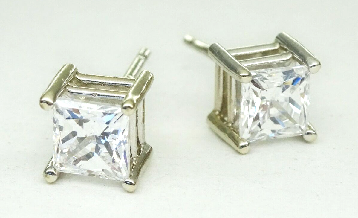 Square Colorless CZ Stud Earrings 14k White Gold