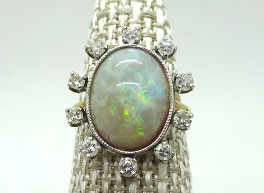 4.5 ct tw Fiery Opal & Diamond 14k Estate Vintage Ring, Size 6.75