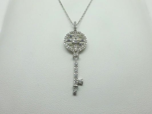 Sterling Silver Key Pendant Necklace CZ Accent