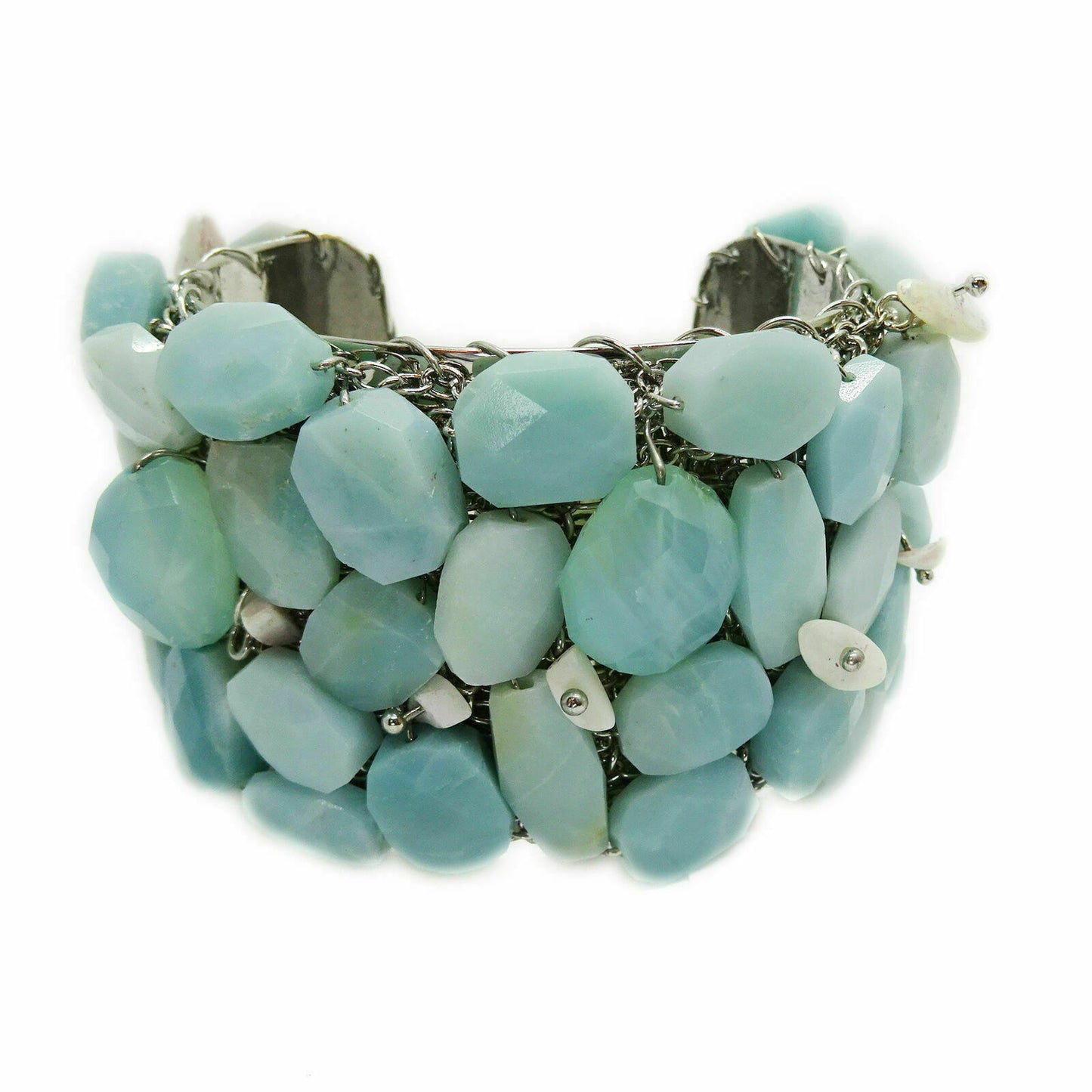 Huge Coutare Rough Aquamarine Studded Statement Cuff Stainless Steel