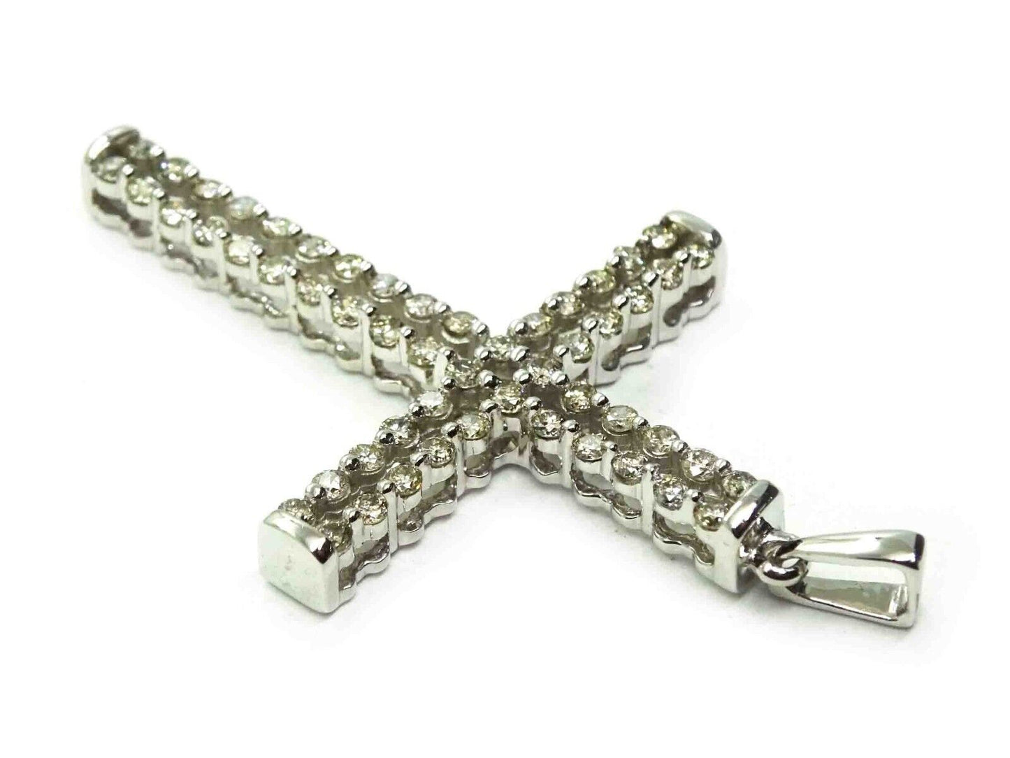 1.08ct tw Natural Diamond Openwork Cross Pendant KPJ 10k White Gold 3.6 Grams