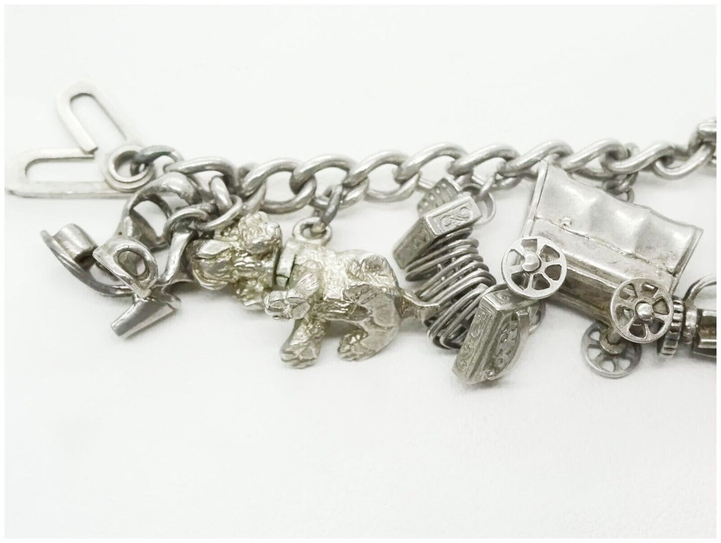 Estate Vintage Sterling Silver Charm Bracelet 12 Unique Charms 35 Grams