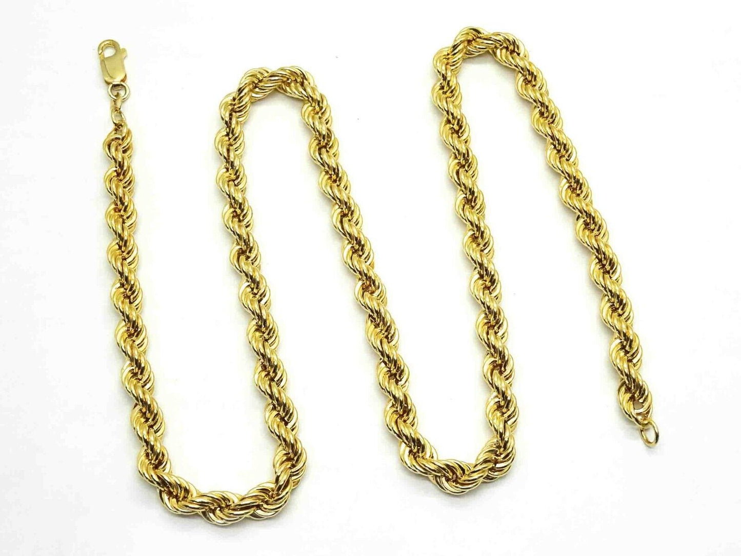 7mm Wide Rope Chain Necklace 10k Gold 22" Long 20.7 Grams
