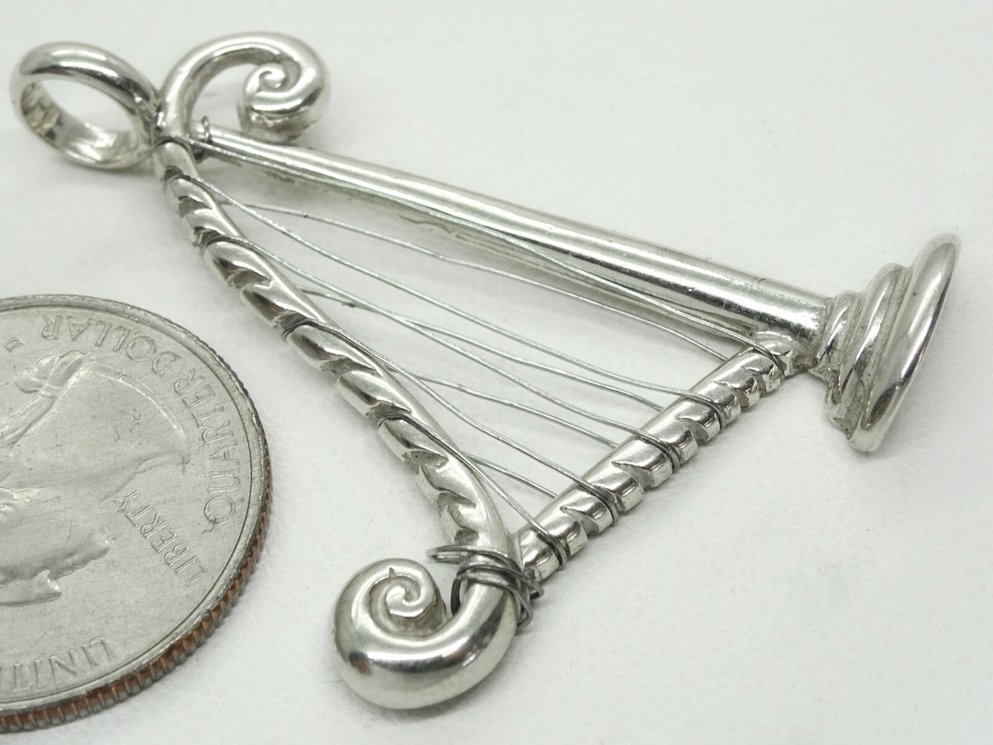 Harp with Wire Strings Pendant Sterling Silver