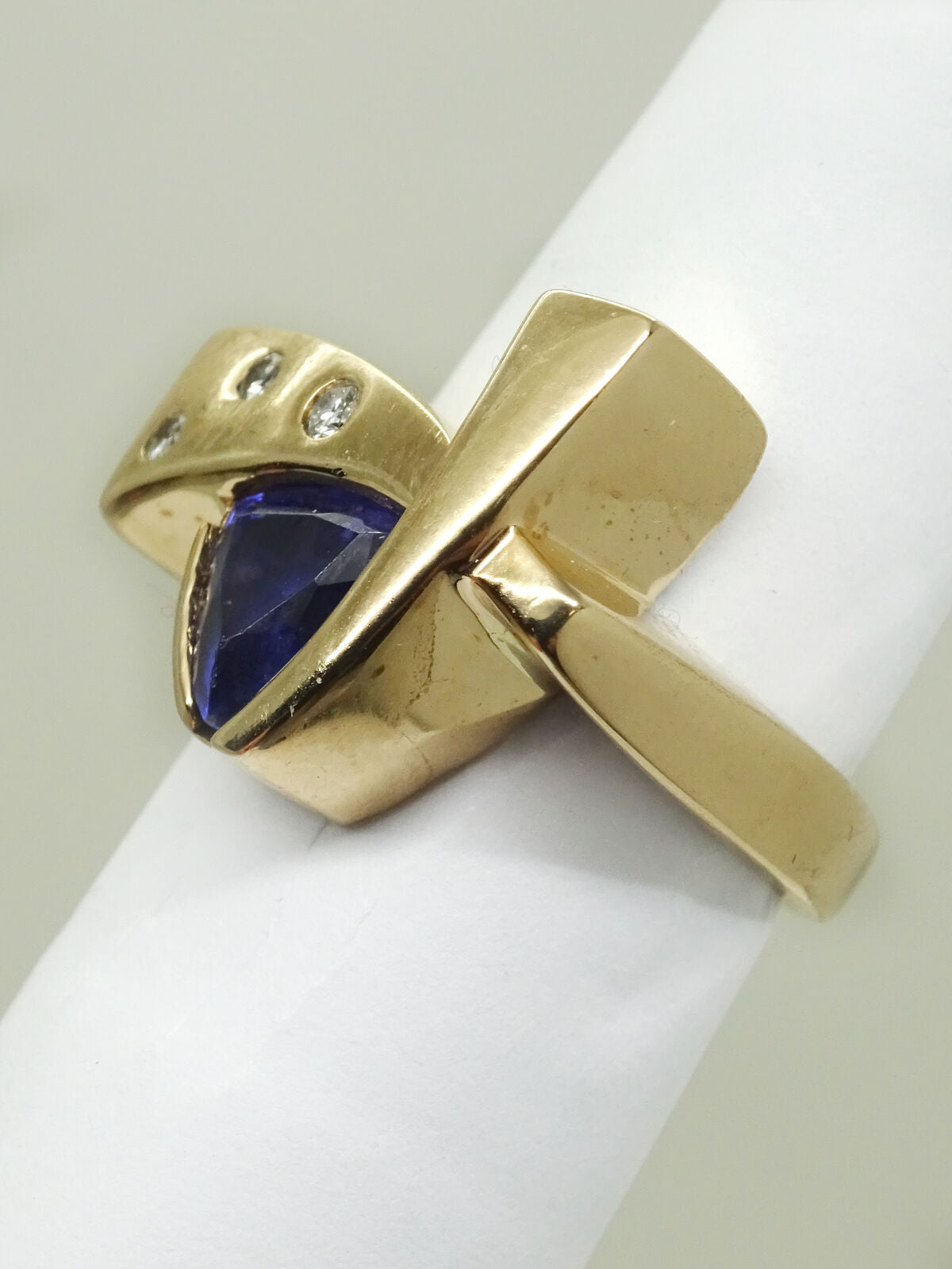 1.84ct tw Trillion Natural Tanzanite & Diamond Designer Ring 14k Size 4.5