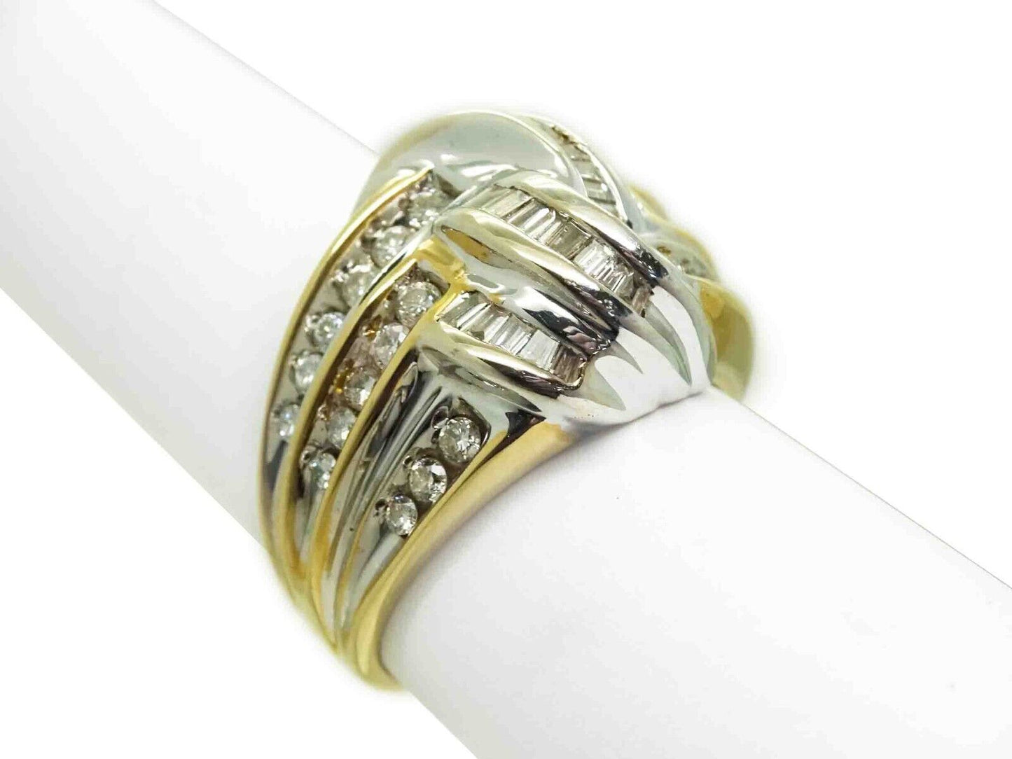 Estate 1.00ct tw Natural Diamond Weave Cocktail Ring 14k Two-Tone Gold Size 7