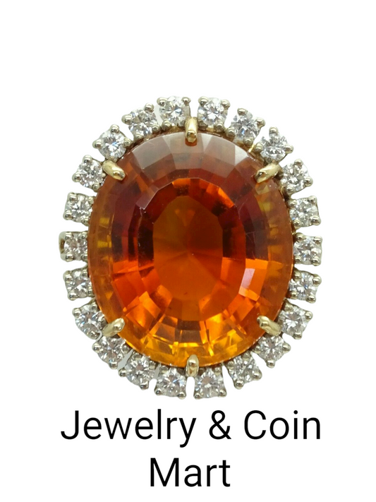 12.96ct tw Large Oval Mandarin Citrine & Diamond  Filigree Ring 14k Gold Size 7