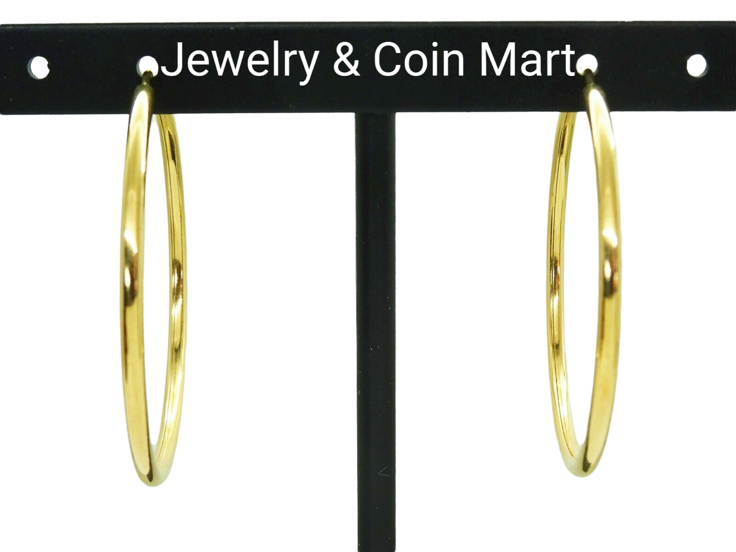 Thin 2mm Wide Hoop Earrings 18k Yellow Gold, 1.5" Hoops