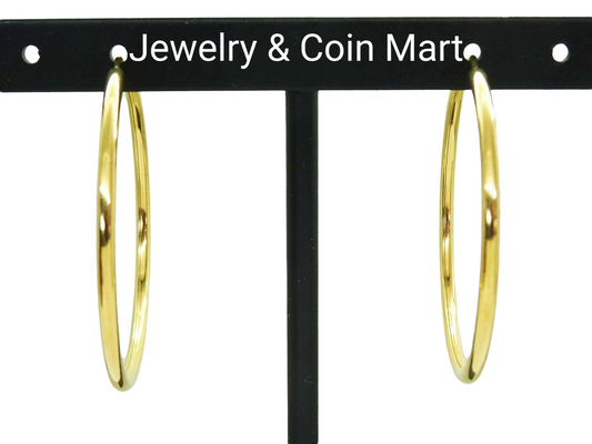 Thin 2mm Wide Hoop Earrings 18k Yellow Gold, 1.5" Hoops