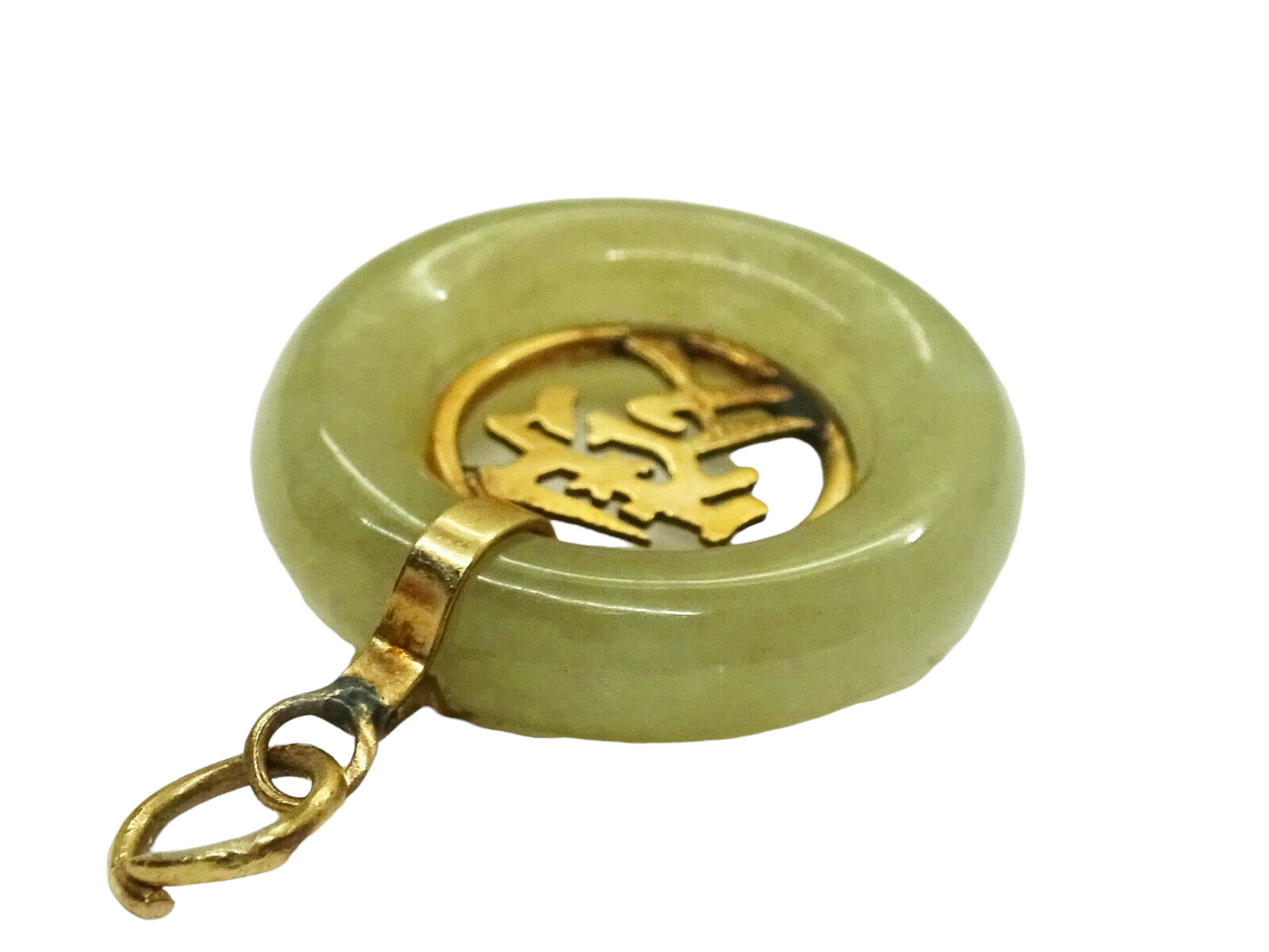 Natural Jade Round Love Charm Pendant 14k Gold