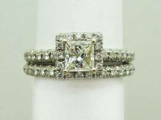 2.00ct tw Earth Mined Princess Diamond Wedding Set 14k White Gold Size 5.25