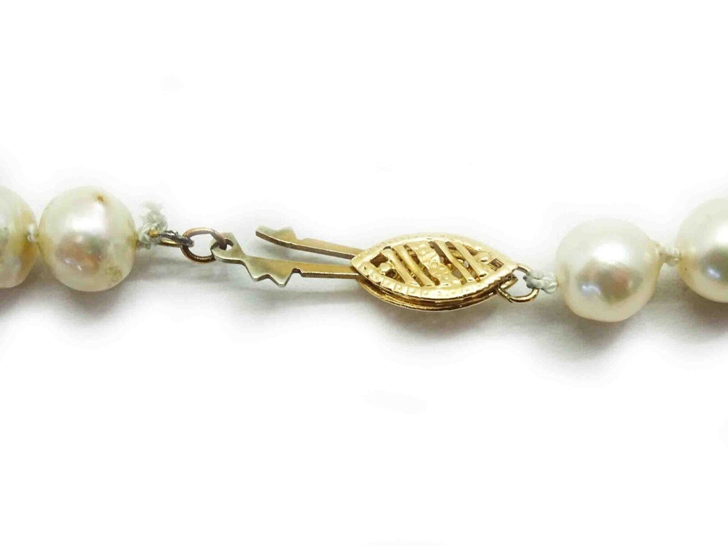 Estate 7.5mm Wide Baroque Akoya Pearl Bead Strand Necklace 14k Clasp 17" Long