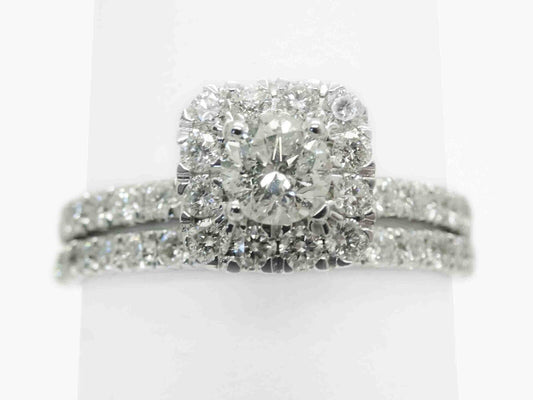 1.73ct tw Natural Diamond Halo Engagement & Wedding Set 10k White Gold Size 9.75