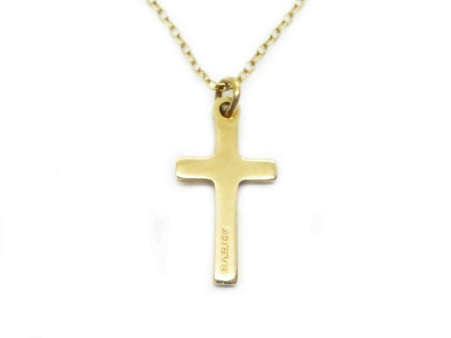 B.A. Ballou Signed Cross Charm Pendant Chain Necklace 14k Gold