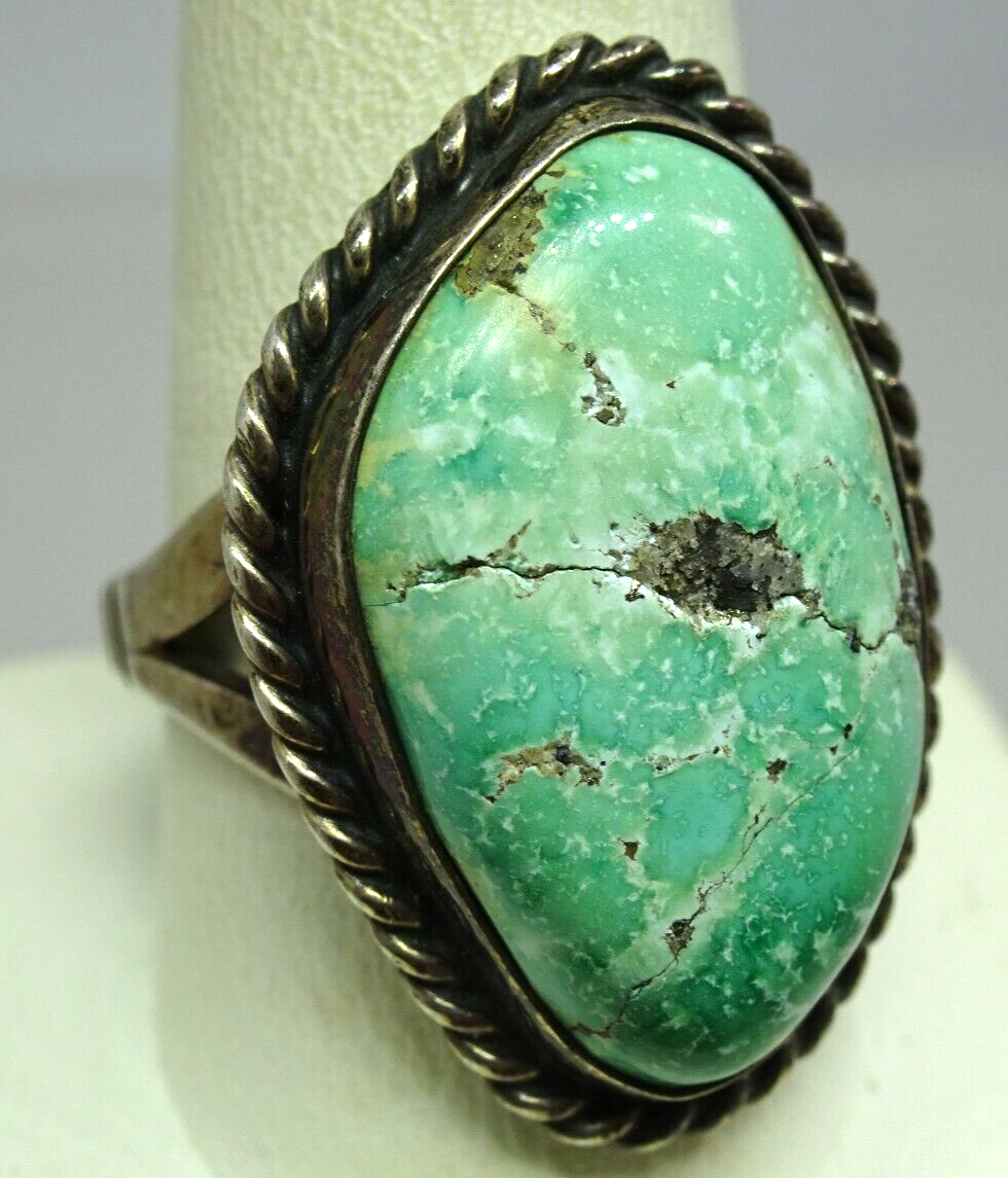 Zuni Sterling Silver & Turquoise Matrix Ring Signed P ZUN, Size 8