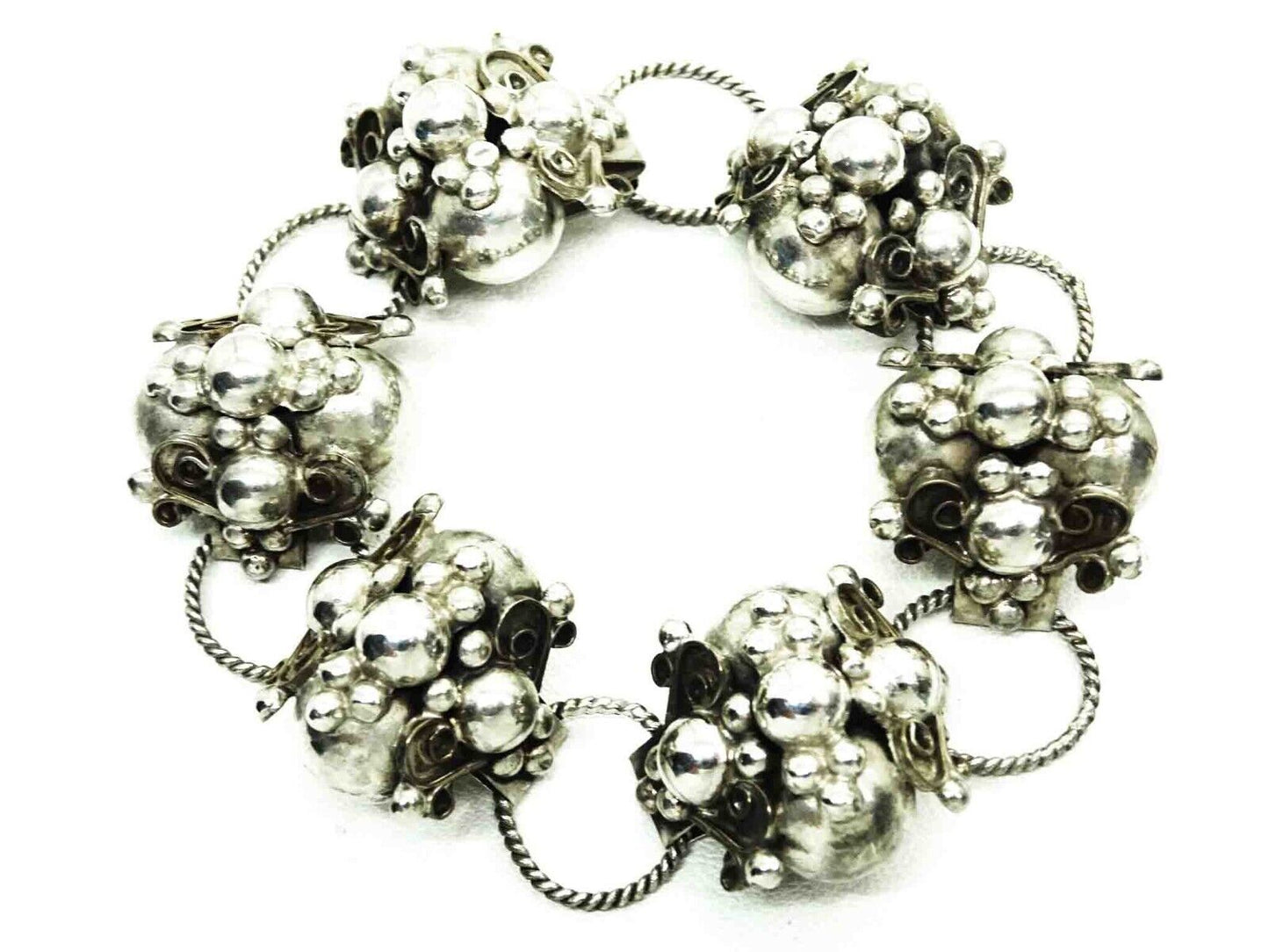 Estate Mexico Sterling Silver Caviar Bead Filigree Bracelet 6.25"