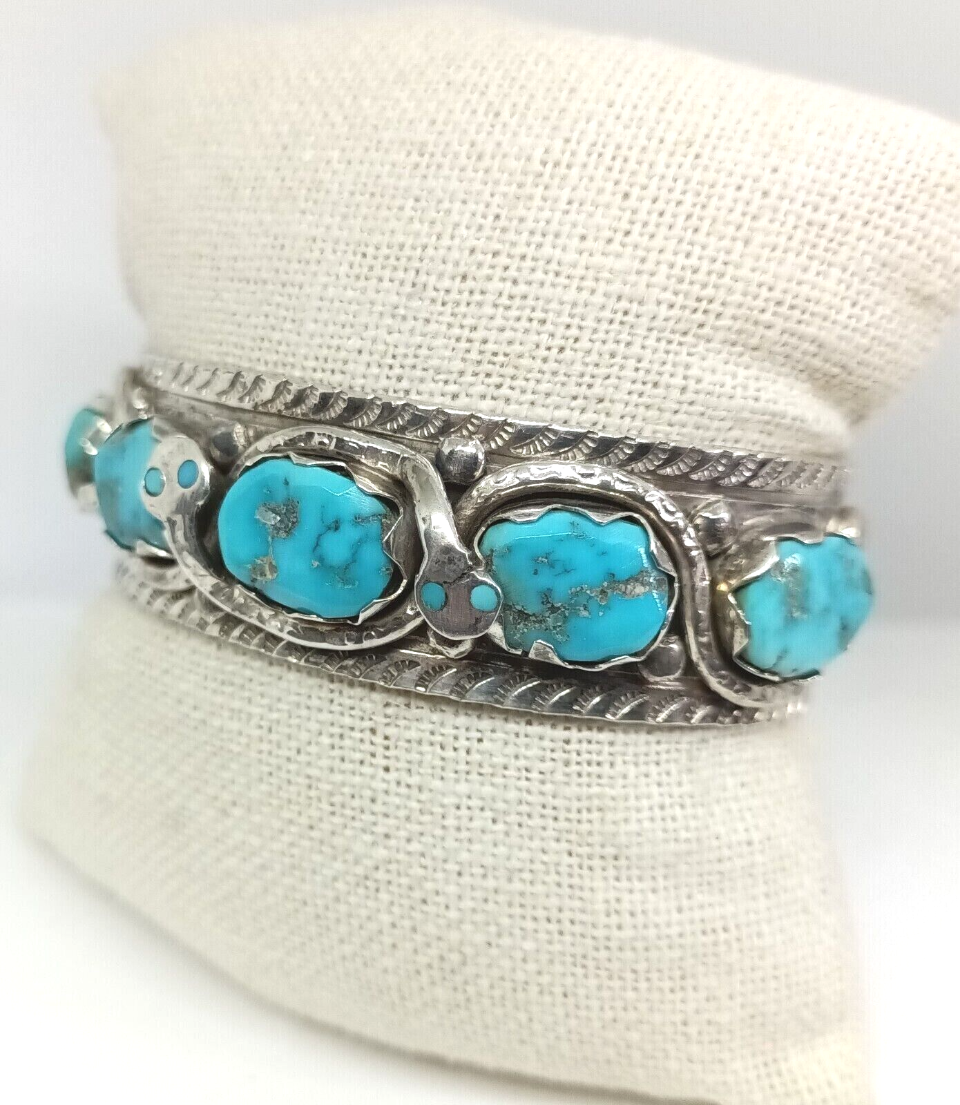 Effie C Zuni 925 Sterling Silver Turquoise Snake Cuff Bracelet