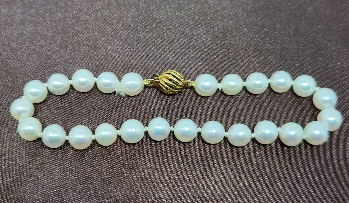 14k Yellow Gold Saltwater Akoya Pearl Bracelet 7.25'', 6.25mm, 25 Pearls