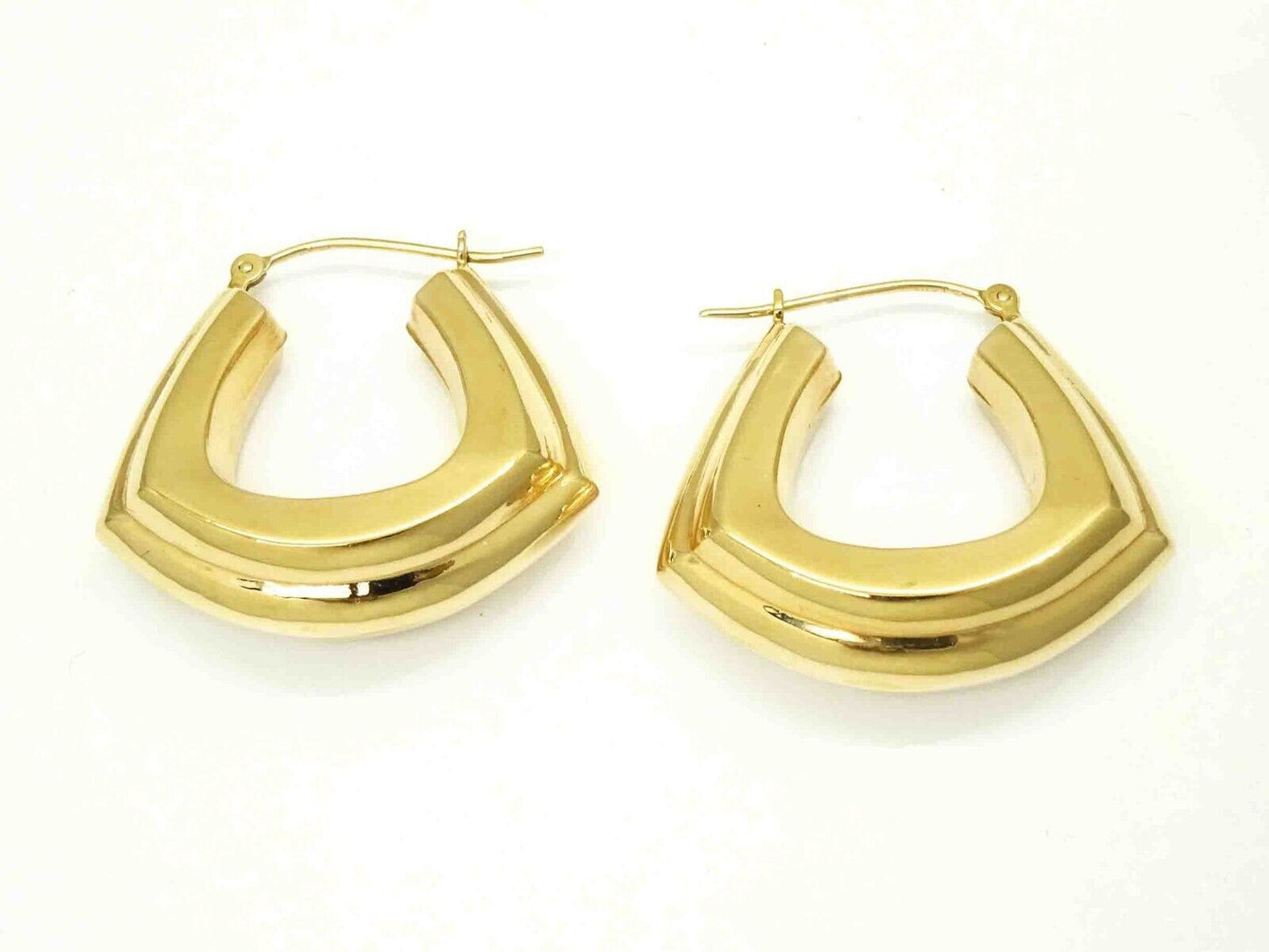 9mm Wide 3D Hollow Hoop Earrings 14k Gold