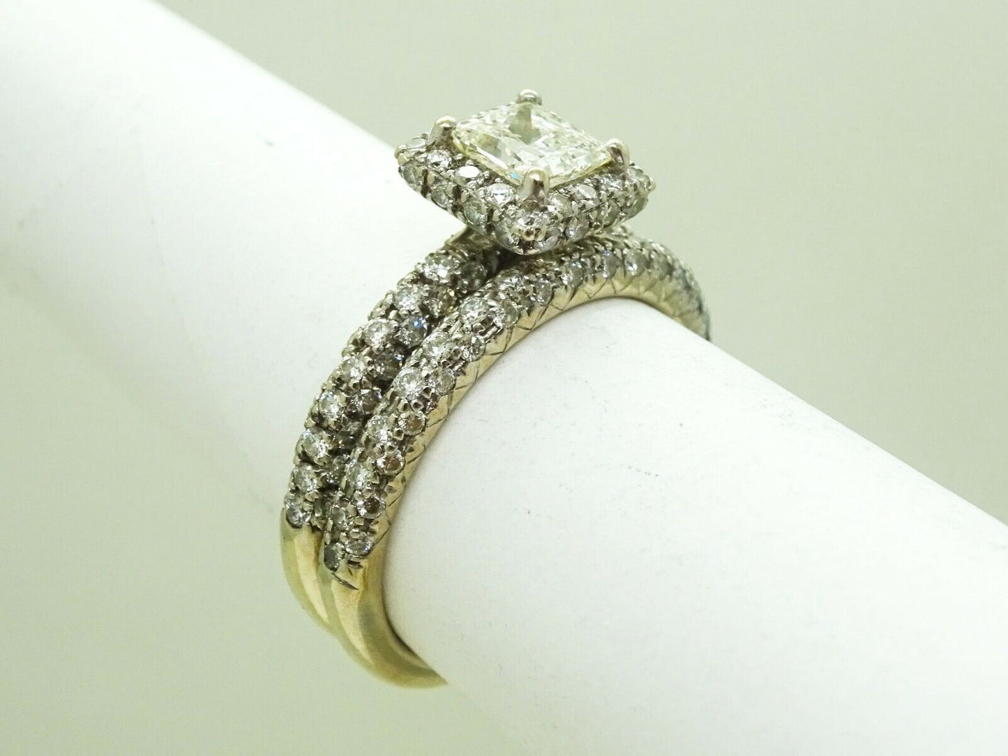 2.00ct tw Earth Mined Princess Diamond Wedding Set 14k White Gold Size 5.25